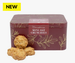 Mini Oat Crunchies in Red With Gold Embossed Leaves on Tin 120g